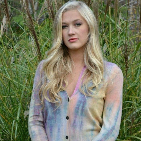 Dyed Wool Sweater Cardigan Small pink gray yellow - Picture 1 of 2